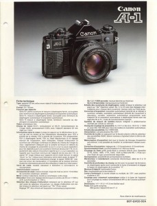 Documentation commerciale du Canon A1